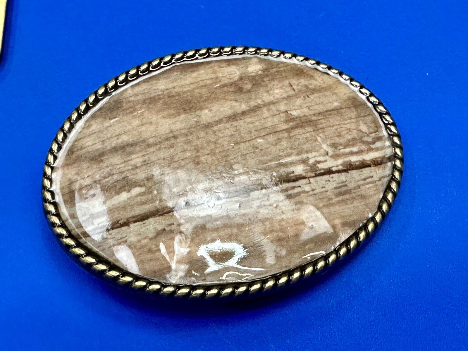 Vintage Faux Wood Grain Oval Belt Buckle By Ivan