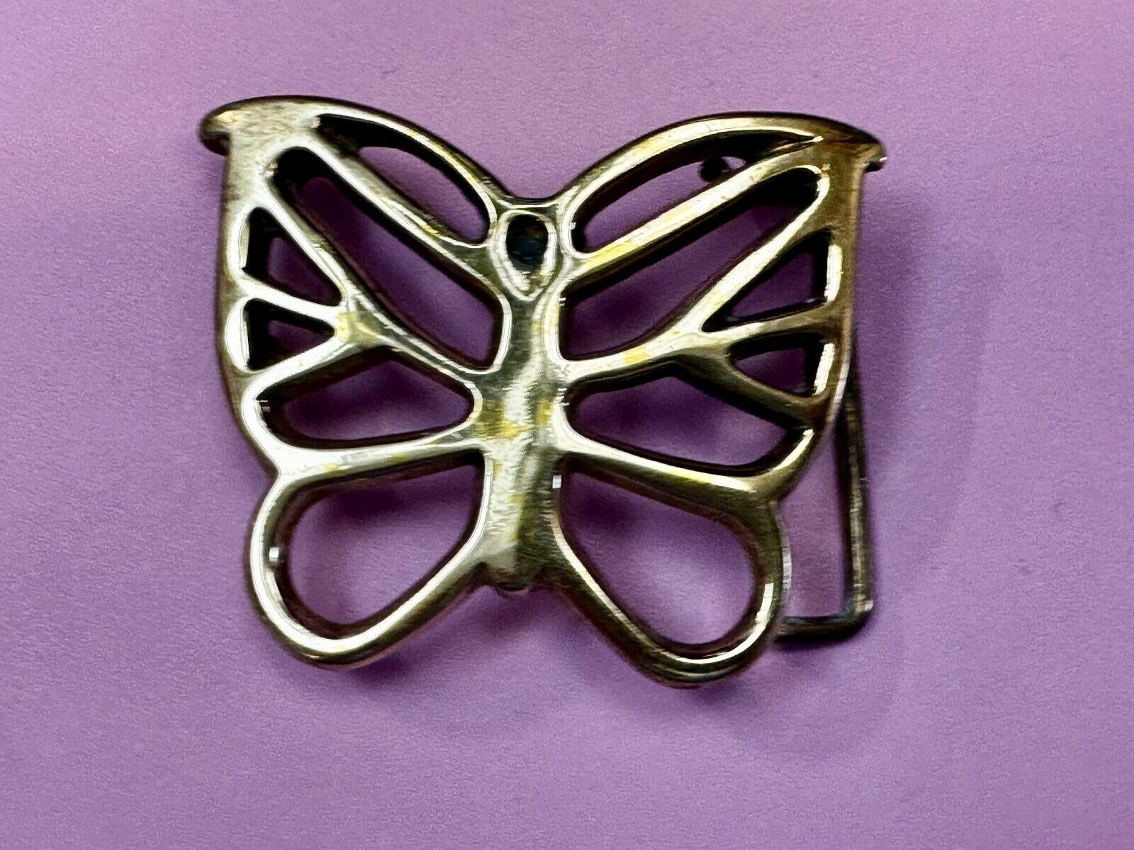 70s Butterfly Bug Insect Girl Kid Hippie Boho Animal Art Brass Vtg. Belt Buckle