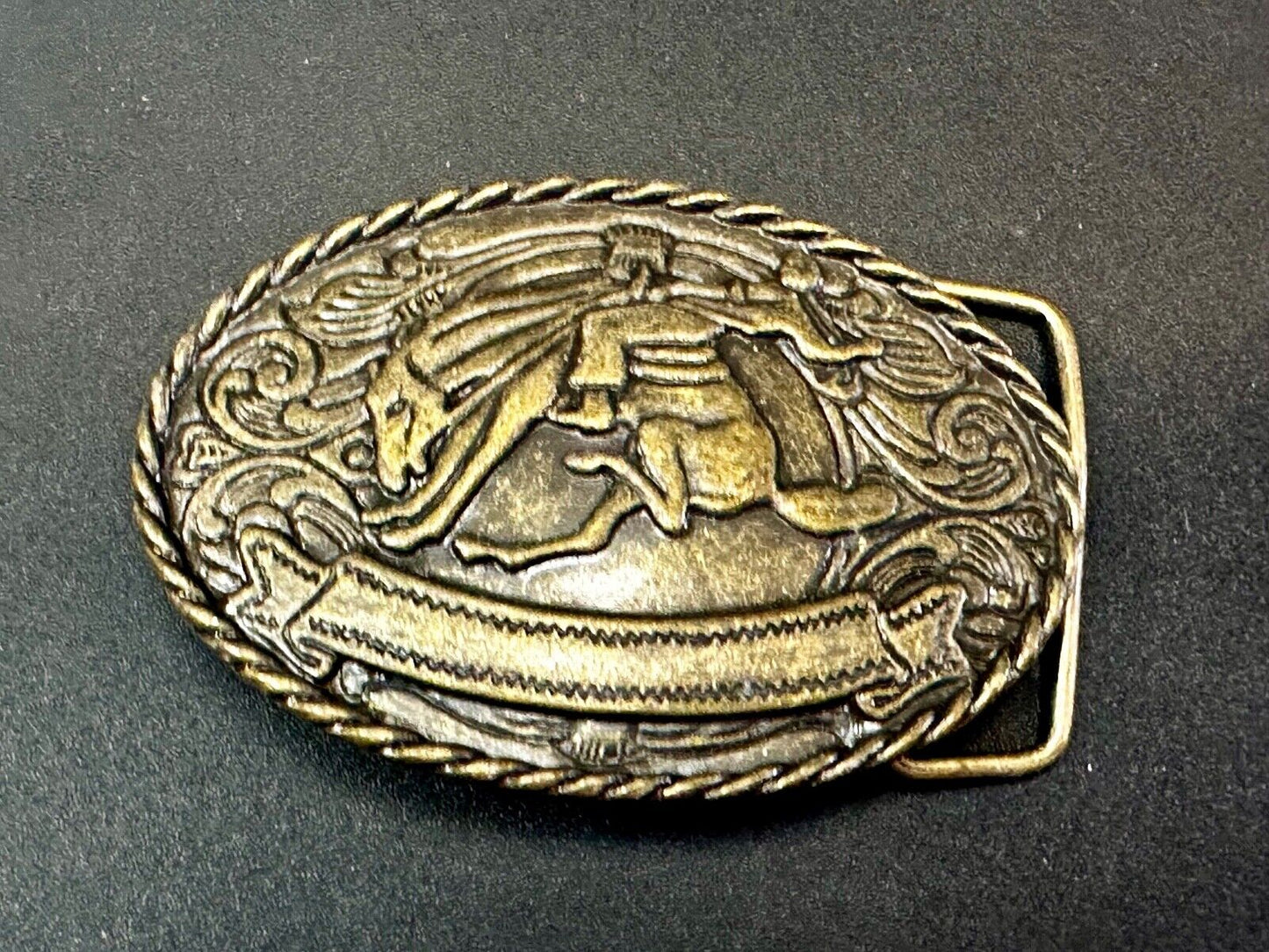 Abstract Vintage Cowboy Saddle Bronc western belt buckle with award ribbon
