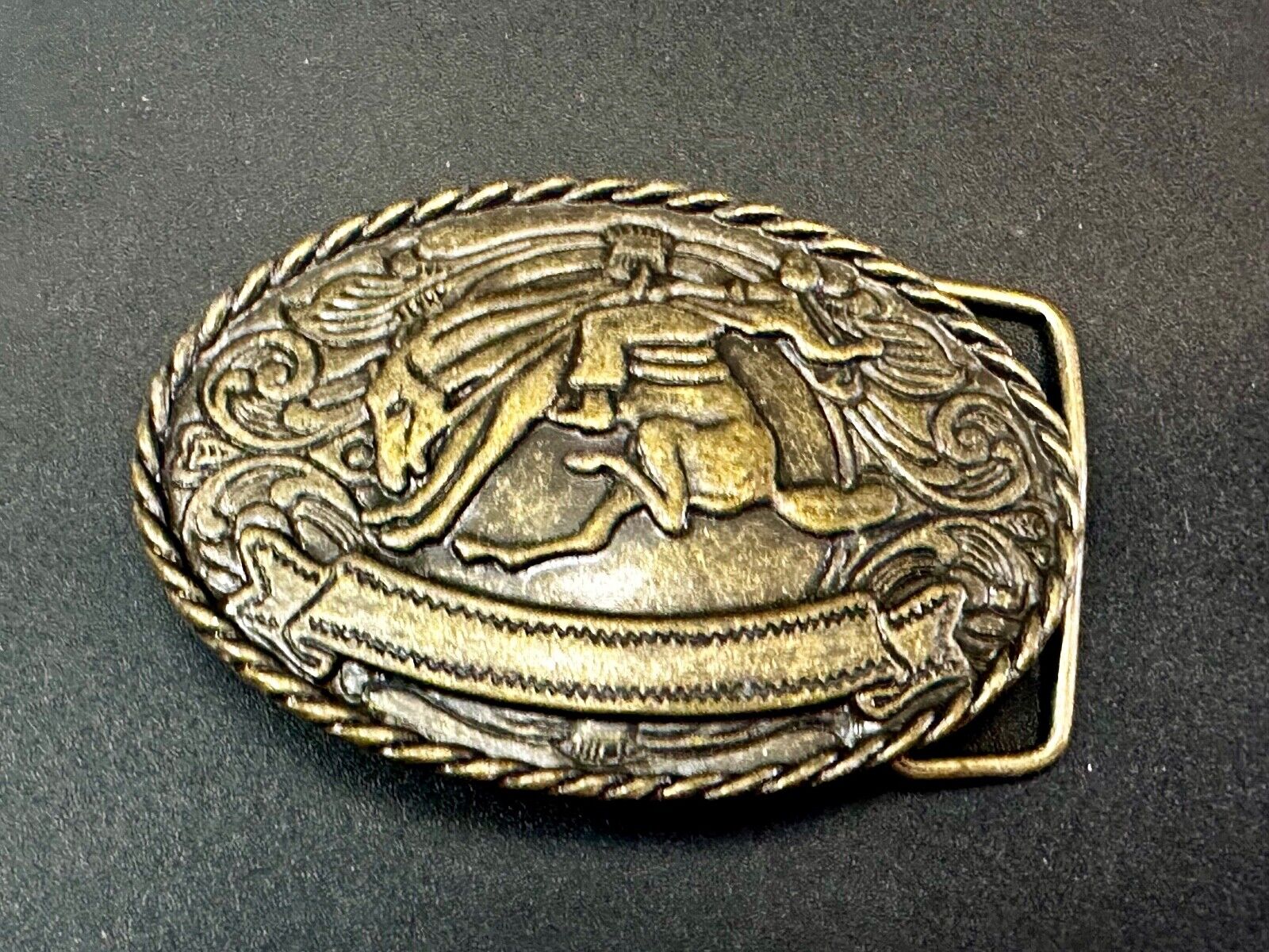 Abstract Vintage Cowboy Saddle Bronc western belt buckle with award ribbon