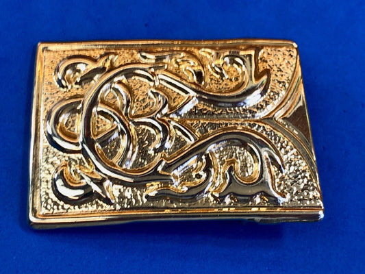 VINTAGE 1980s REVCOR RETRO Gold tone ABSTRACT DESIGN BELT BUCKLE