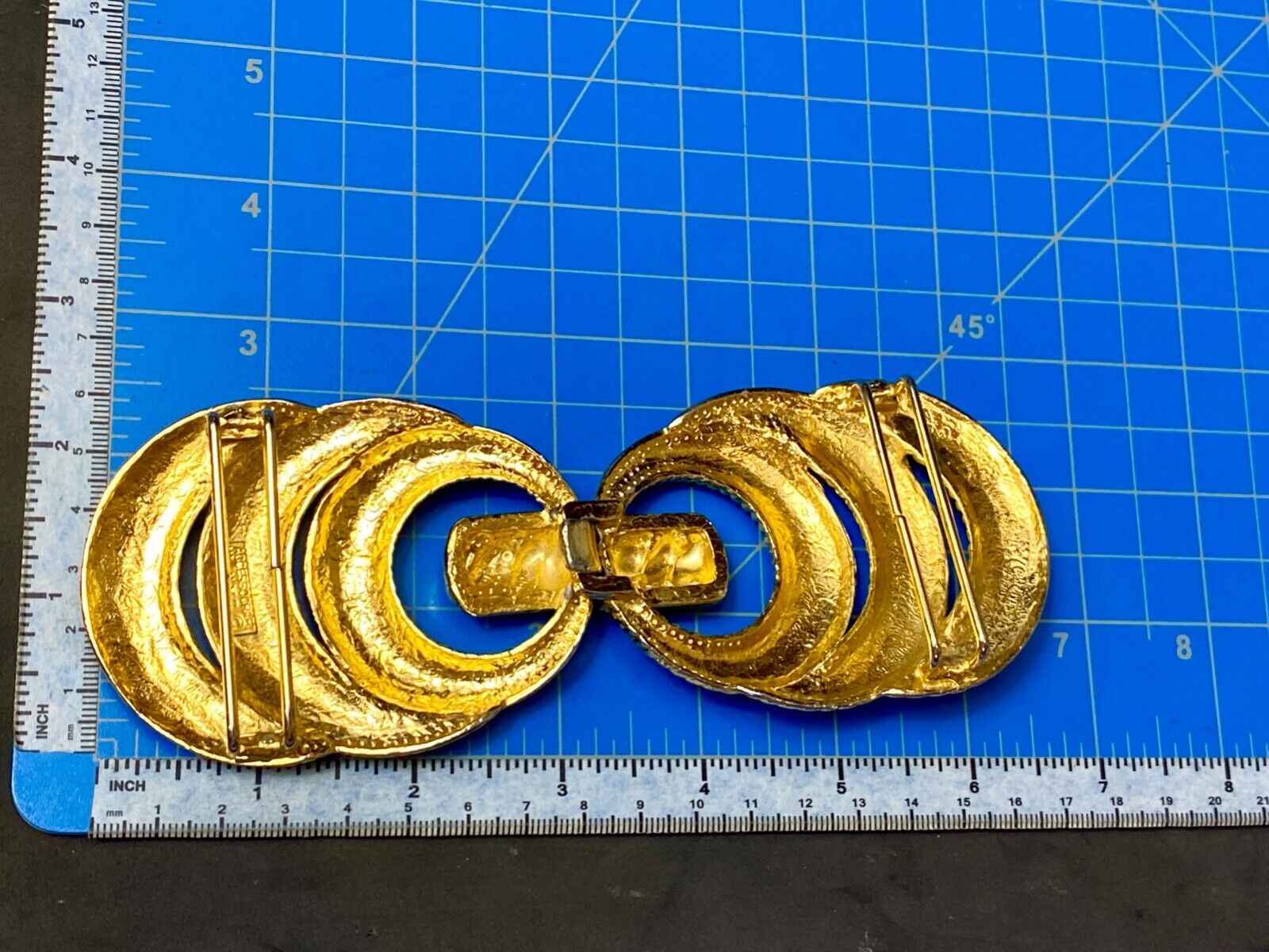 80's Accessocraft NYC Loops - Two piece Interlocking gold color belt buckle