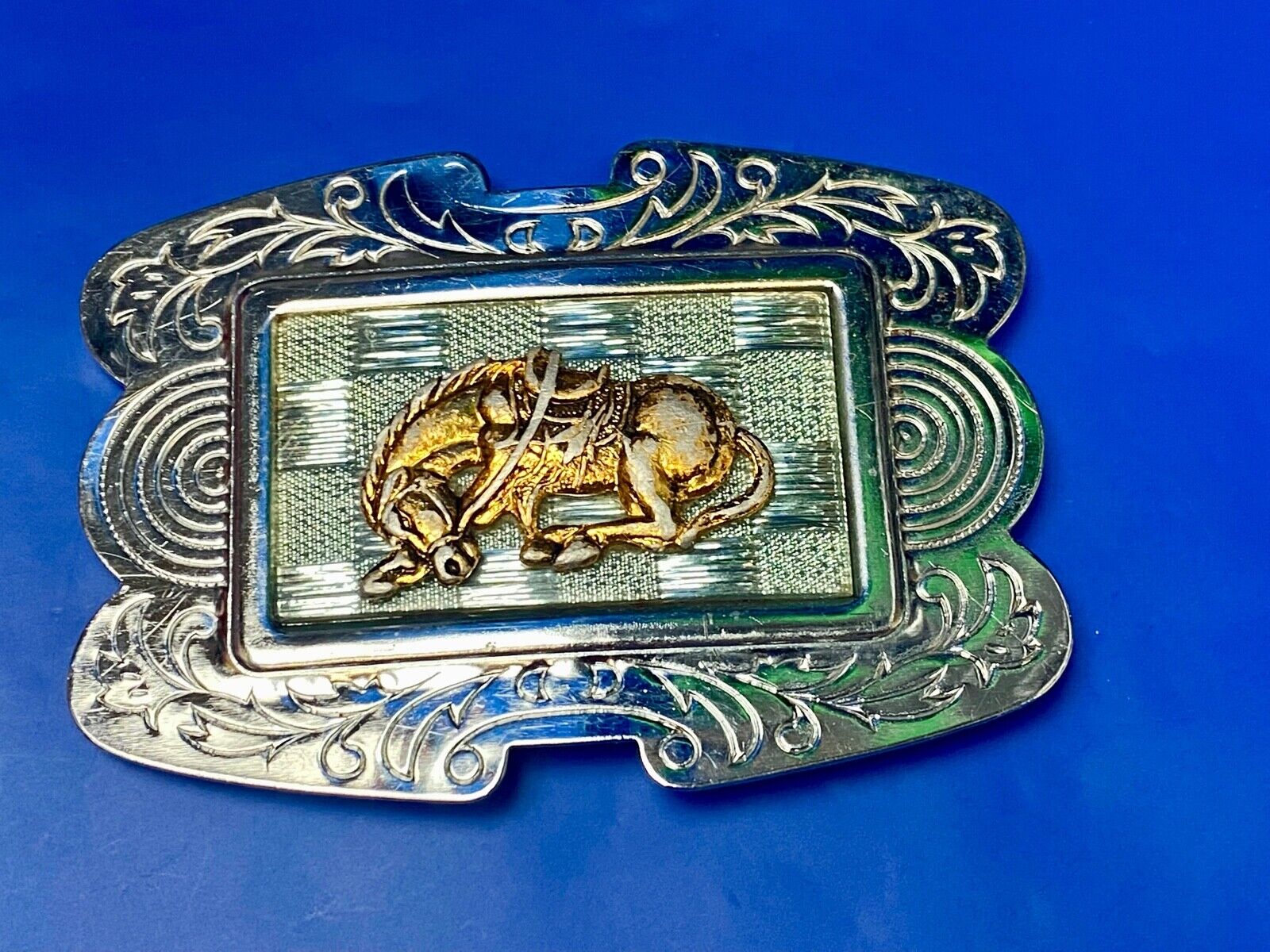 Unique Shaped Mixed Metal And Color Western Cowboys' Horse Belt Buckle 