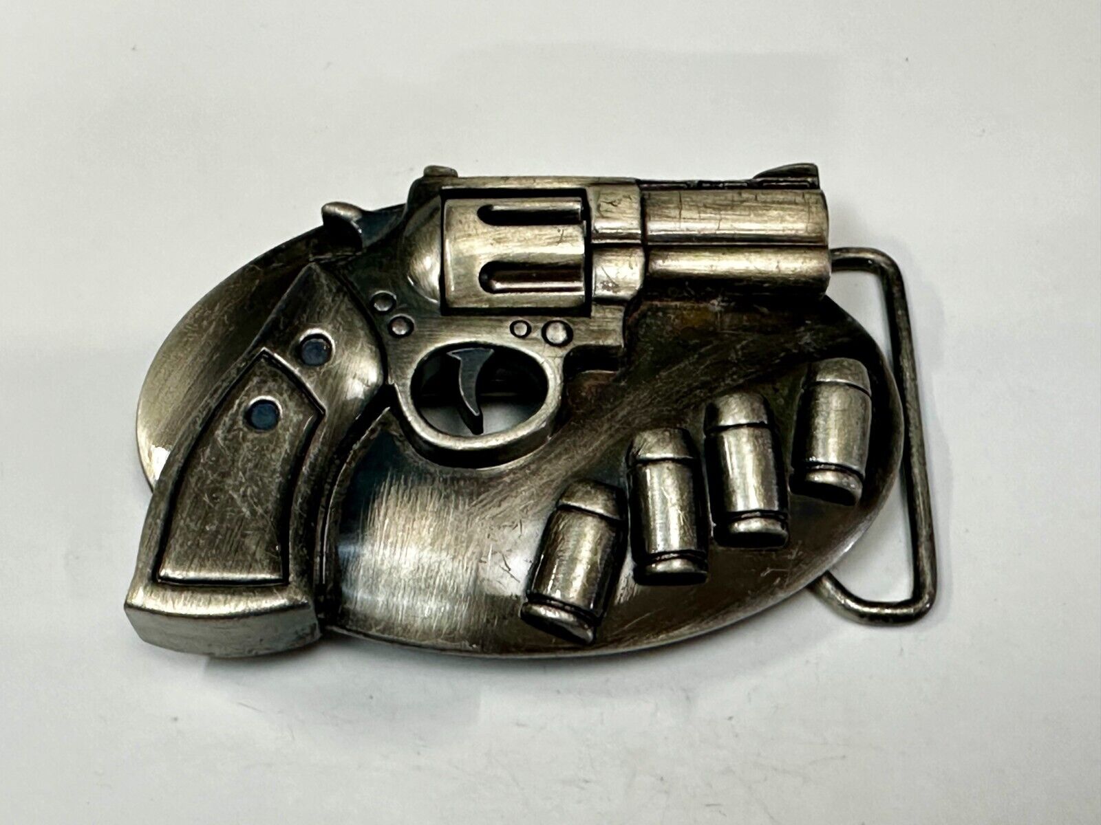 Unique Revolver Gun Pistol Six Shooter with Bullets Design Cutout Belt Buckle