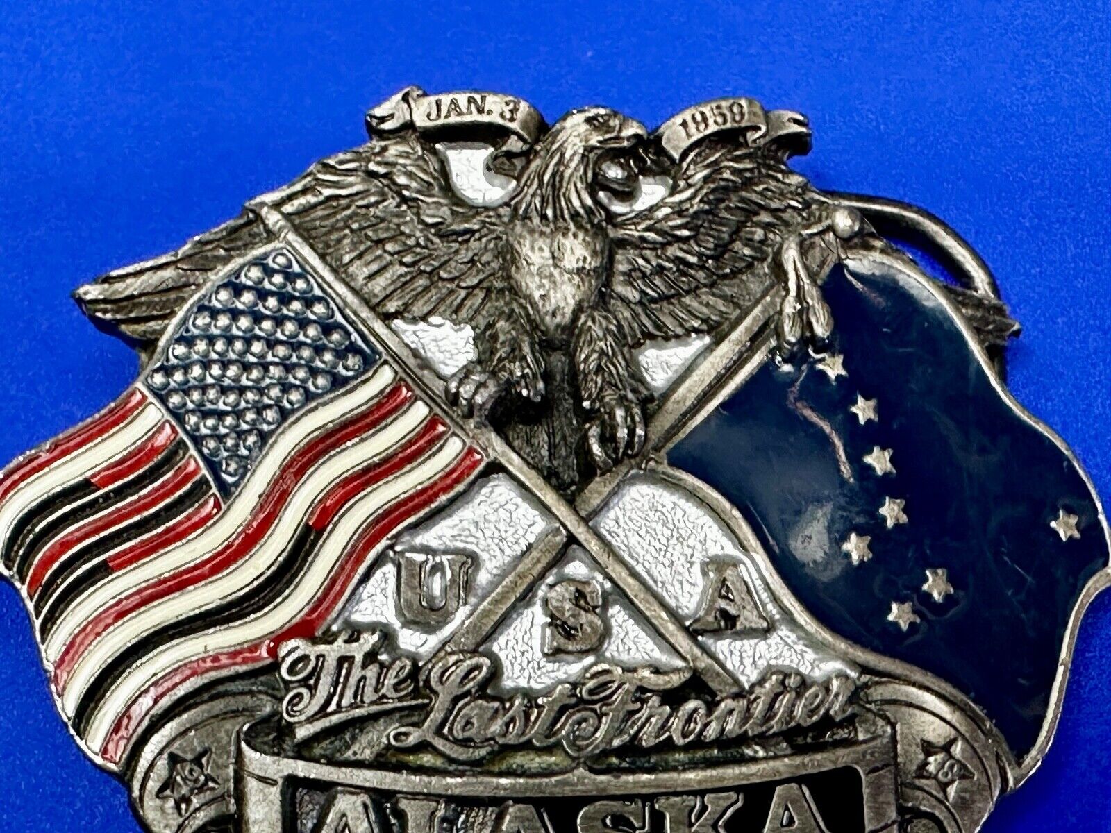 Alaska The Last Frontier Vintage 1992 Great American Products Belt Buckle