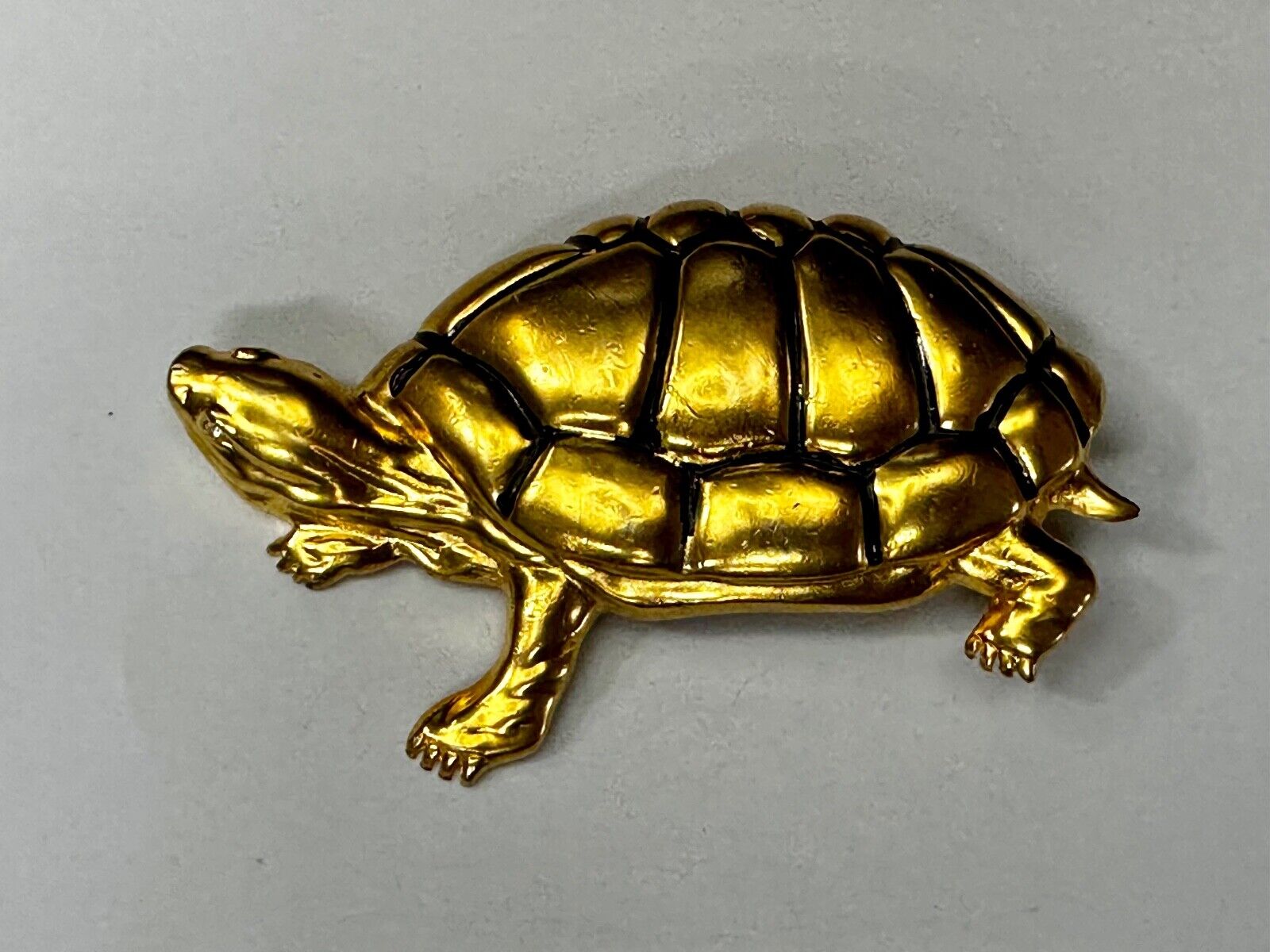 Tortoise Turtle Adorable Figural Huge Gold Tone Vintage Belt Buckle Over 4" Wide