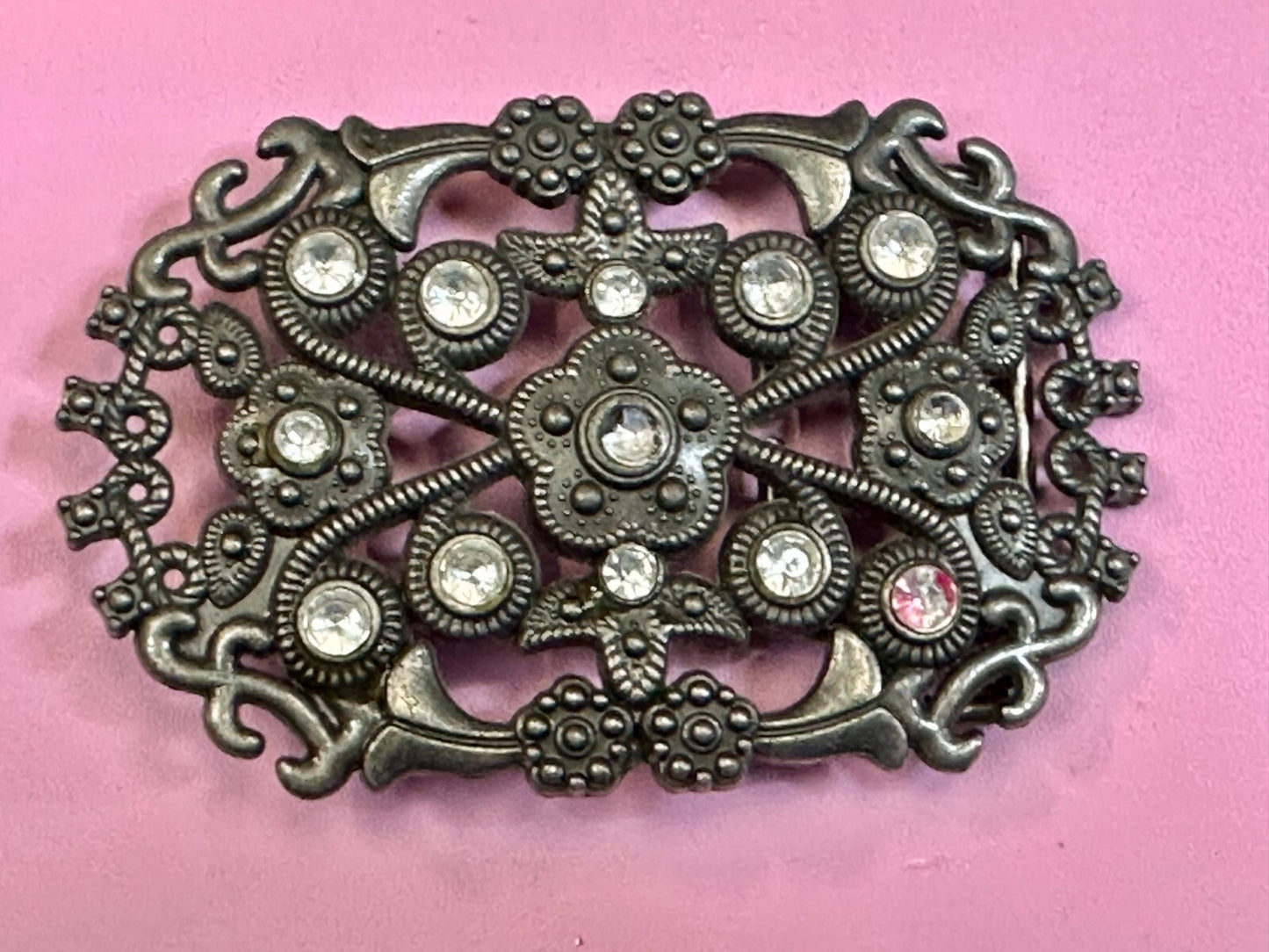 Victorian Style Chunky Clear  Rhinestone Accents See Through Vintage Belt Buckle