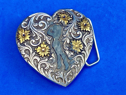 2007 Ivan belt buckle  - Western HEART figure of cowgirl? w/ gold color accents 