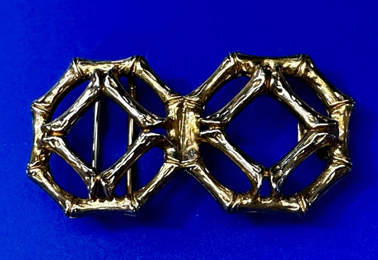 Bamboo Pattern Design See Through 3" wide  Gold Tone Vintage Belt Buckle