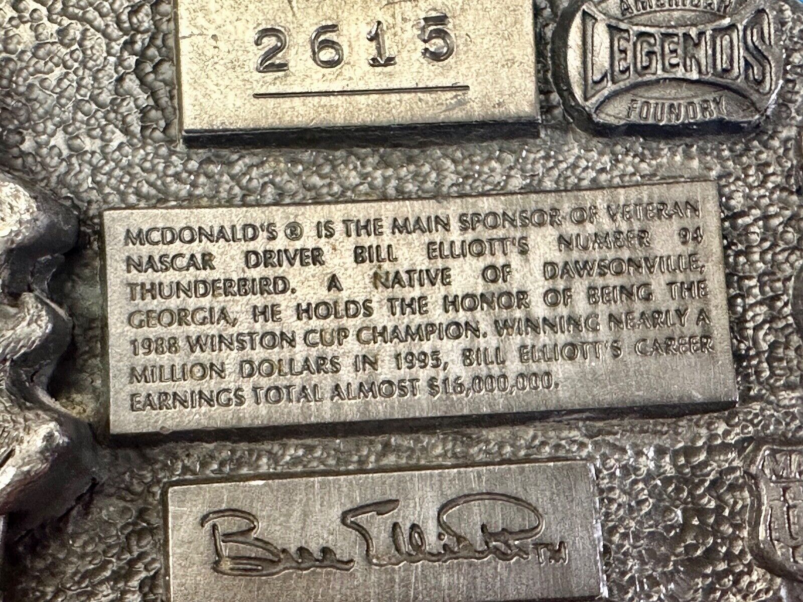 Bill Elliott #94 McDonald's car vintage Nascar race belt buckle N-28
