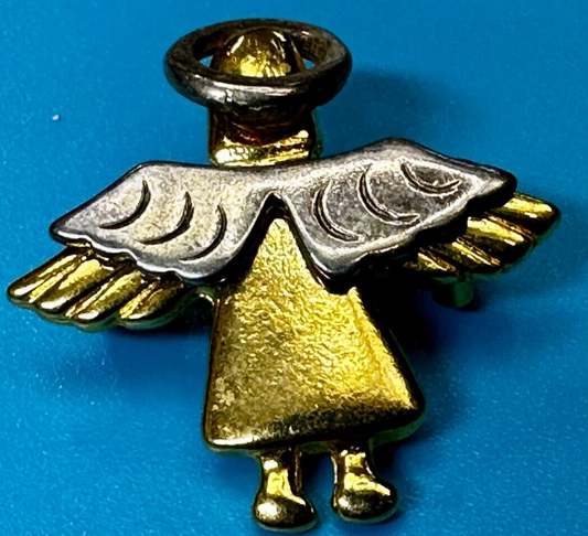 Vintage Guardian Angel Wings Silver & Gold Tone Brooch Pin IMO 95