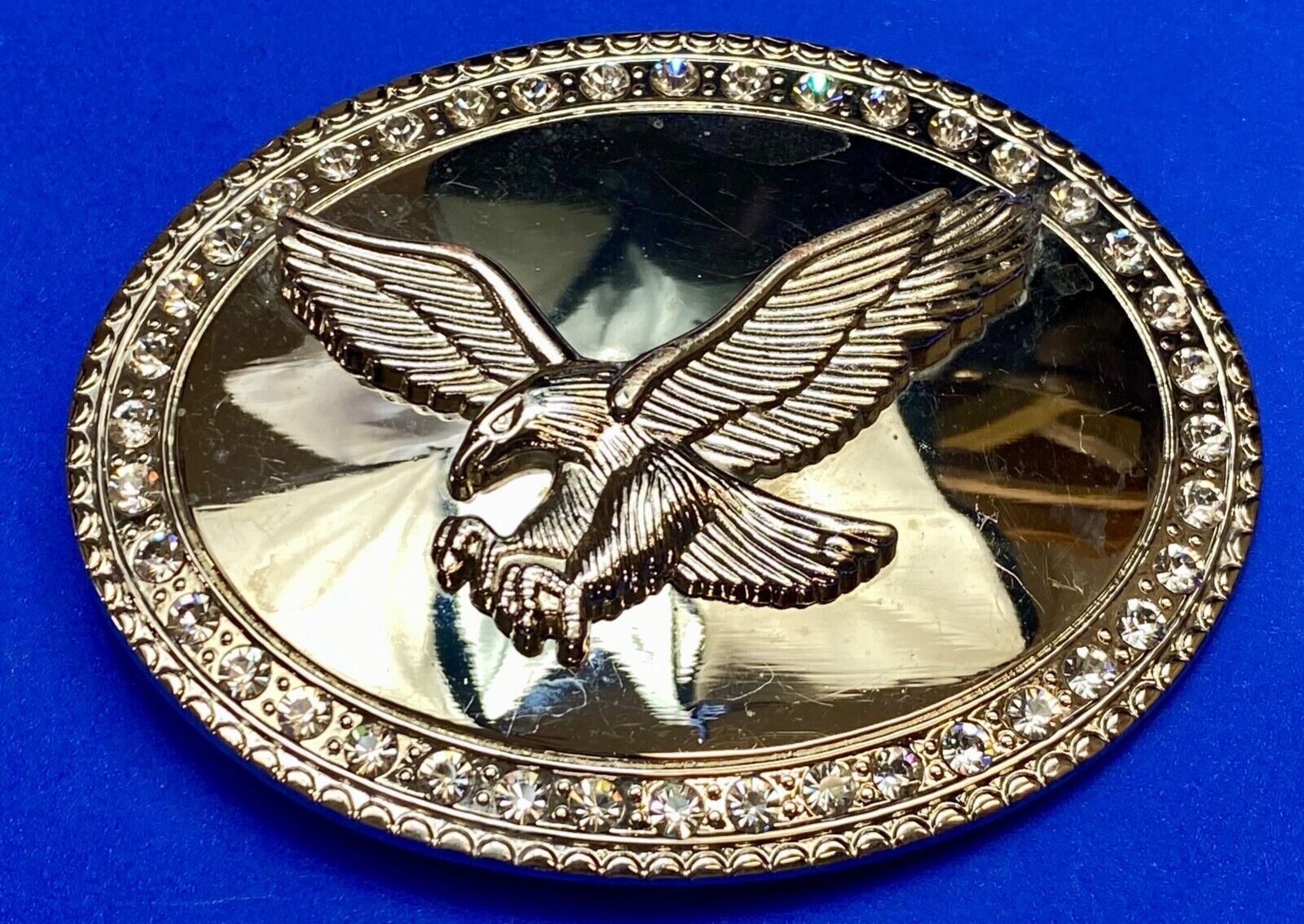 USA Strong Diving Flying American Eagle Rhinestone accented boarder belt buckle