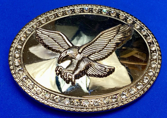 USA Strong Diving Flying American Eagle Rhinestone accented boarder belt buckle