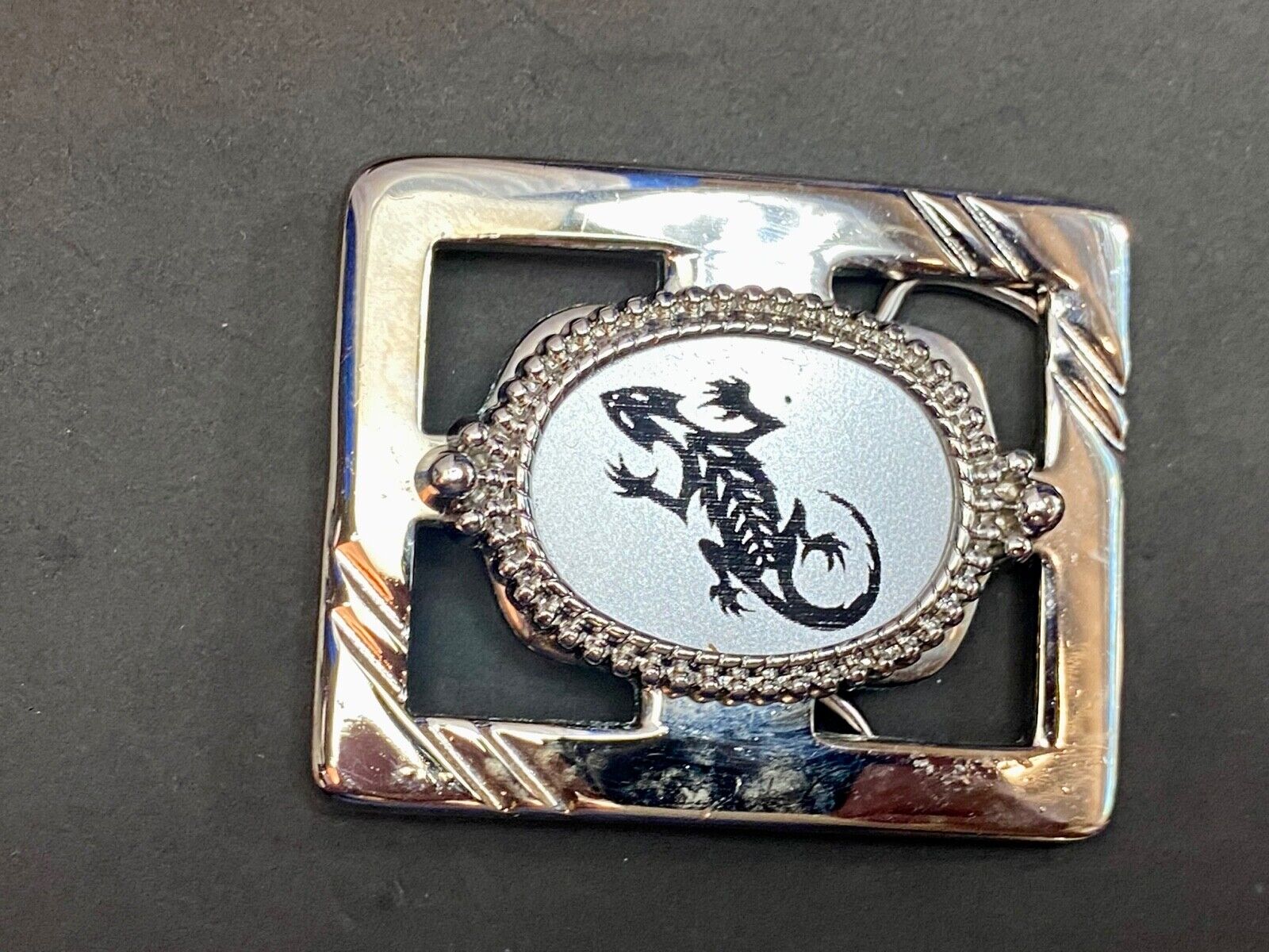 Alligator, Lizard, Reptile Crocodile?  As Centerpiece On See Through Belt Buckle