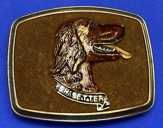 Vintage Irish Setter Dog - Man's Best Friend belt buckle 1979 Raintree