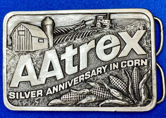 AAtrex Silver Anniversary Farm Tractor Barn Corn Farmer Belt Buckle