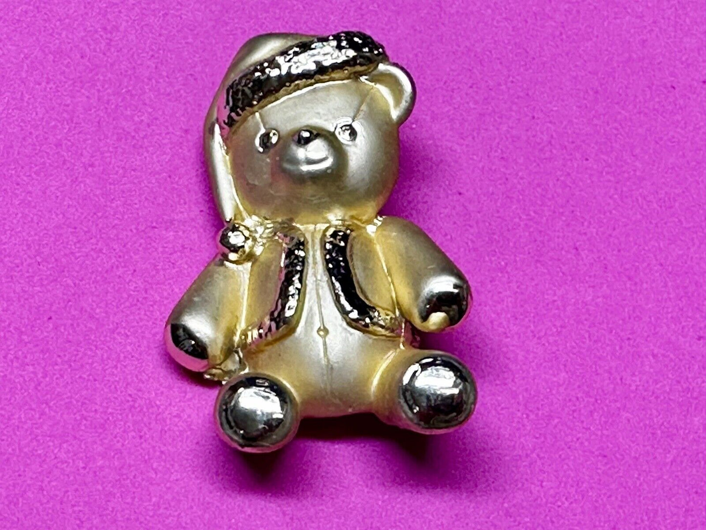 Adorable Teddy Bear Gold Tone Vintage Brooch Pin Signed by.AJC