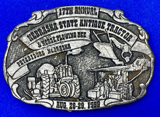 Vintage 1999 Nebraska State Antique Tractor and Horse Plowing Bee belt buckle
