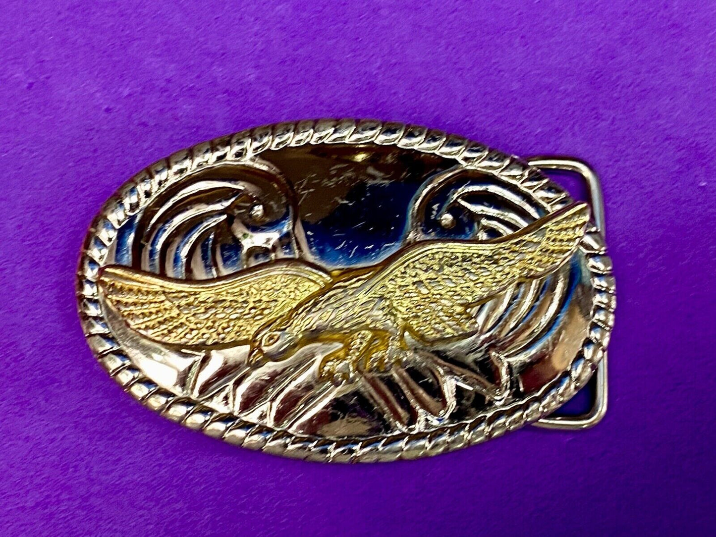 Vintage Mixed Metal Flying Hunting Diving Mountains Western Belt Buckle 