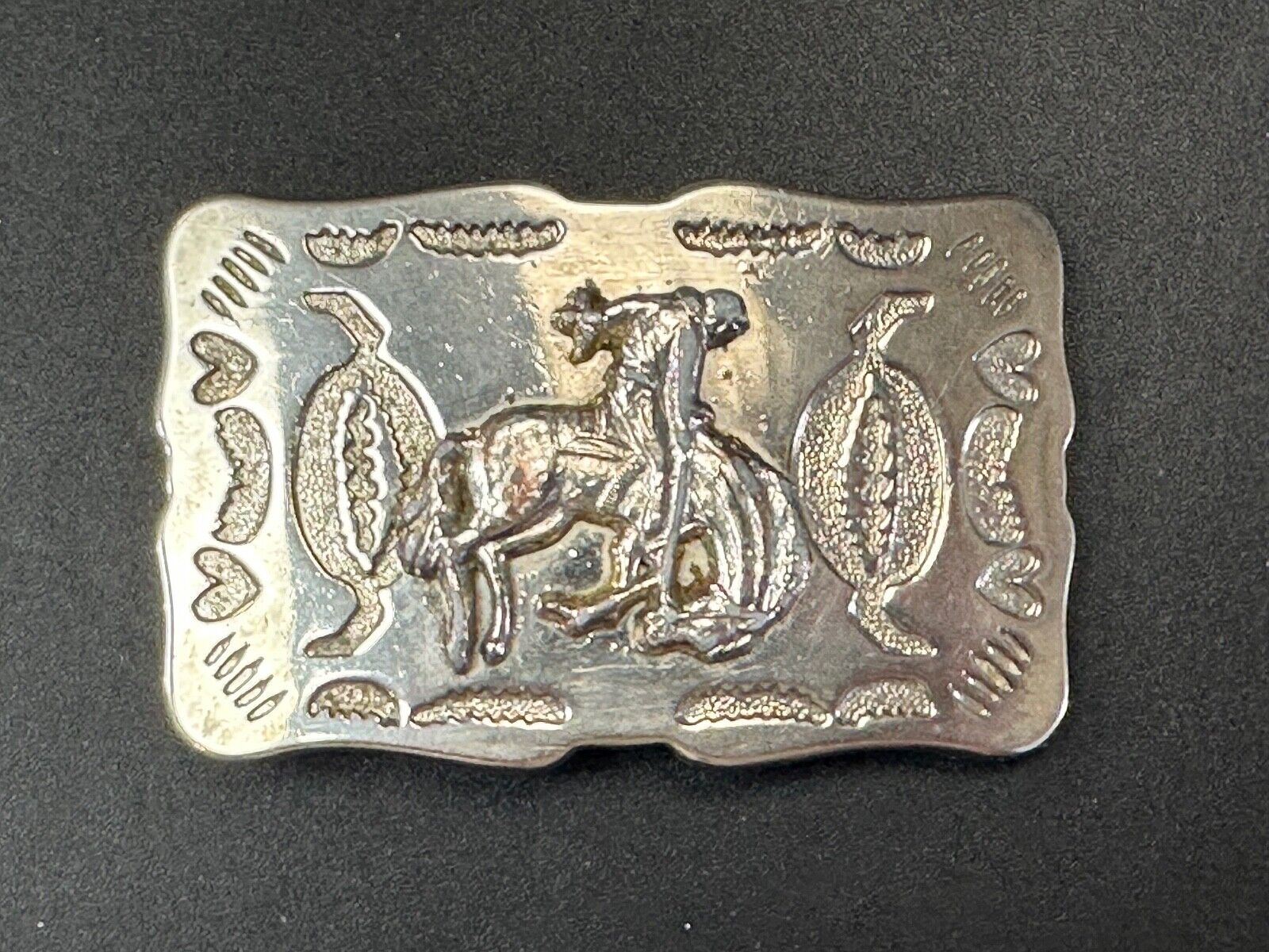Vintage Cowboy Tipping Hat Head down Saddle Bronc western belt buckle