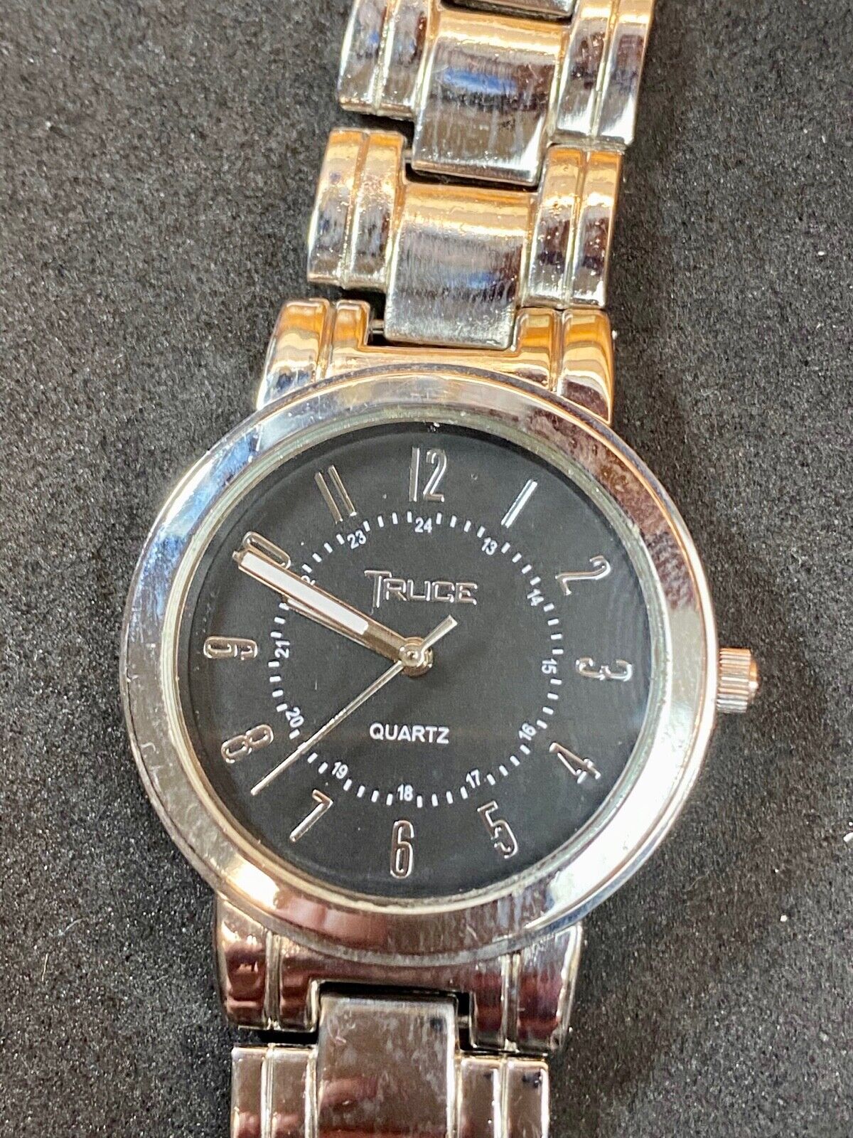 Truce Silver Tone Quartz Ladies Watch, Black Face  - New Battery Working Well! 