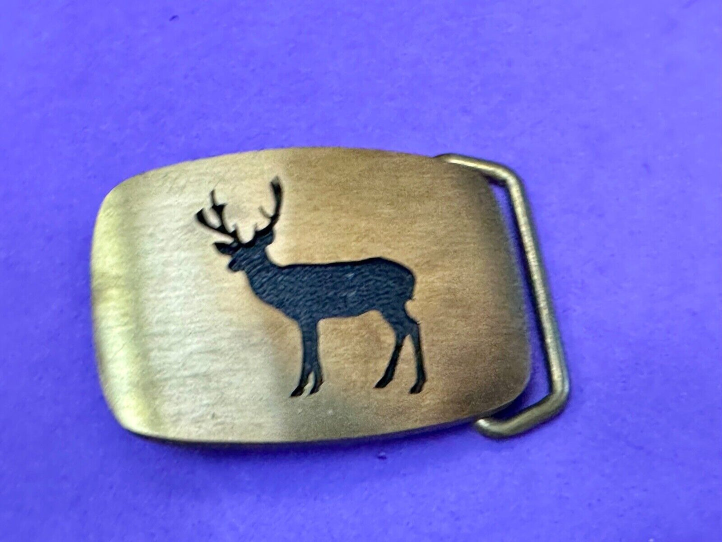 vintage Deer Elk Black outlined solid brass belt buckle by BTS