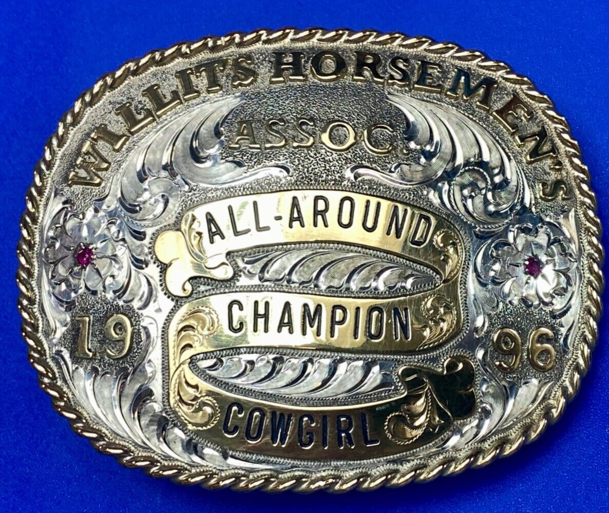 All Around Champion Cowgirl Willits Horsemen's Assoc 96 Trophy belt buckle by Gj