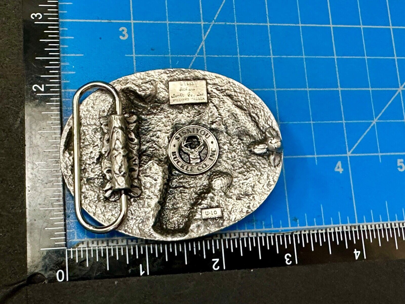 Two Horses - Vintage U-10 Siskiyou Blue Enamel Belt Buckle