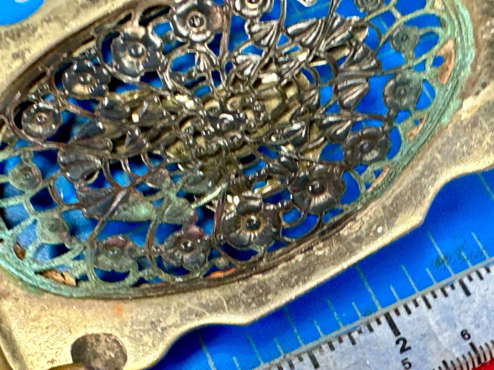Unique Running Horse in ornate cutout see through vintage two tone belt buckle