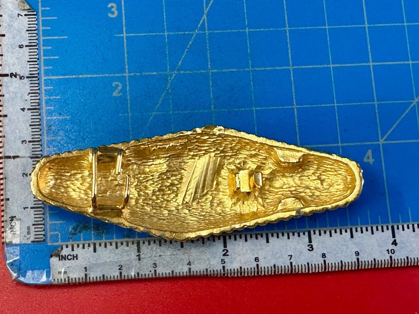 Two piece interconnecting vintage retro gold tone belt buckle Signed