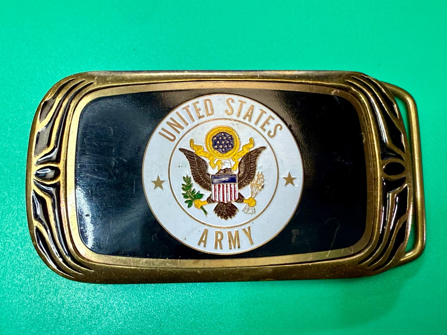 United States Army Military Eagle Seal Vintage 1988 NAP Solid Brass Belt Buckle
