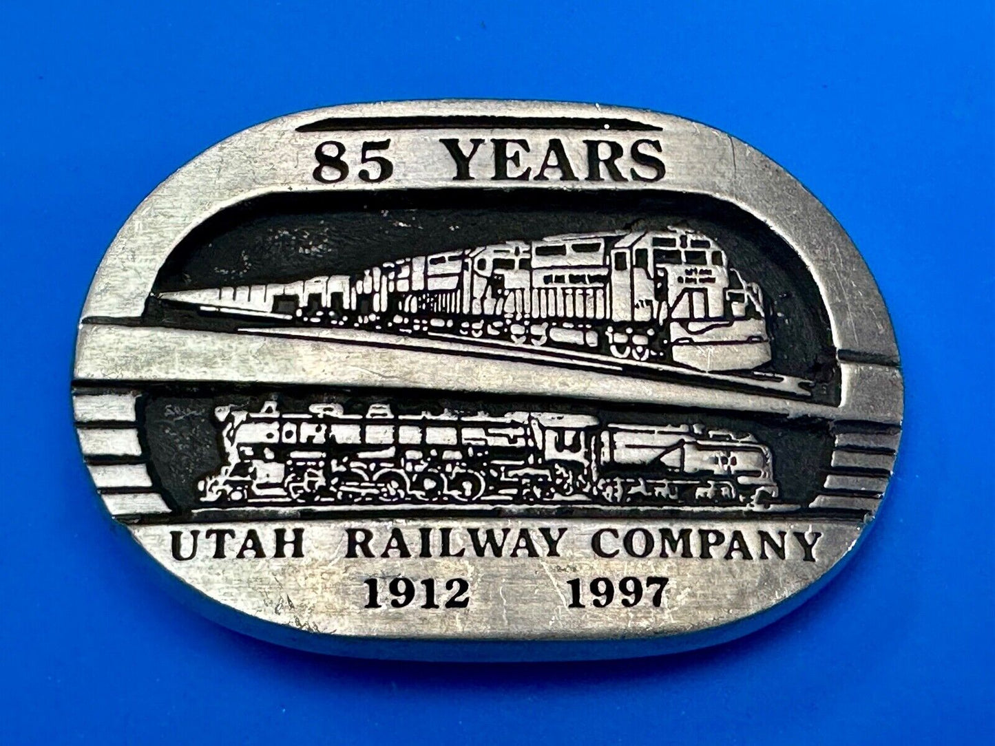 Utah Railway Co Vtg Train Railroad 85 Years - Gary Prazen Sculpture Belt Buckle