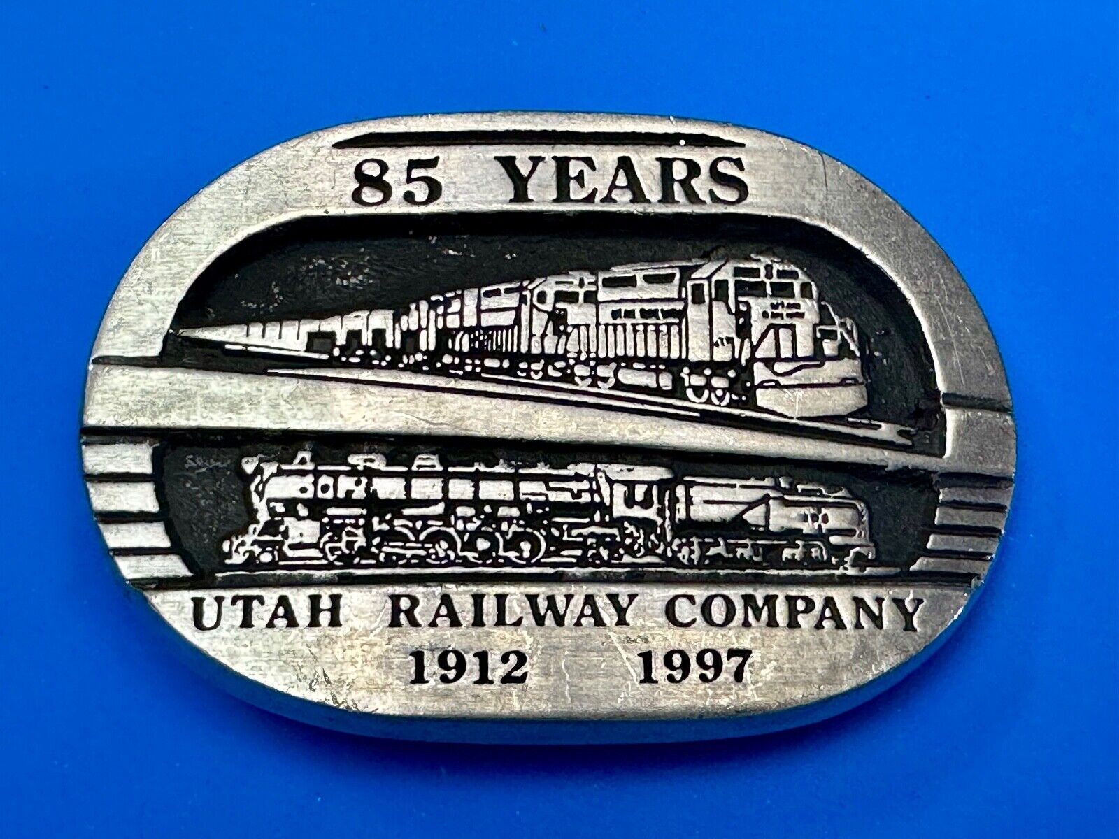 Utah Railway Co Vtg Train Railroad 85 Years - Gary Prazen Sculpture Belt Buckle