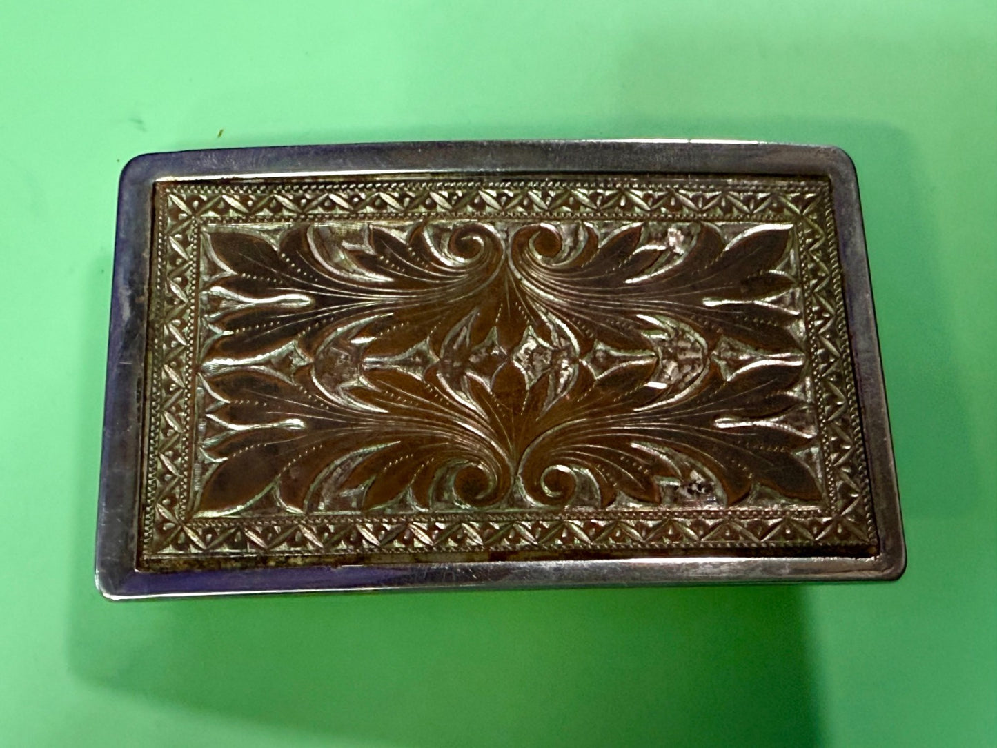 Vintage Etched Floral Pattern Flower Swirl Rectangular Western Belt Buckle