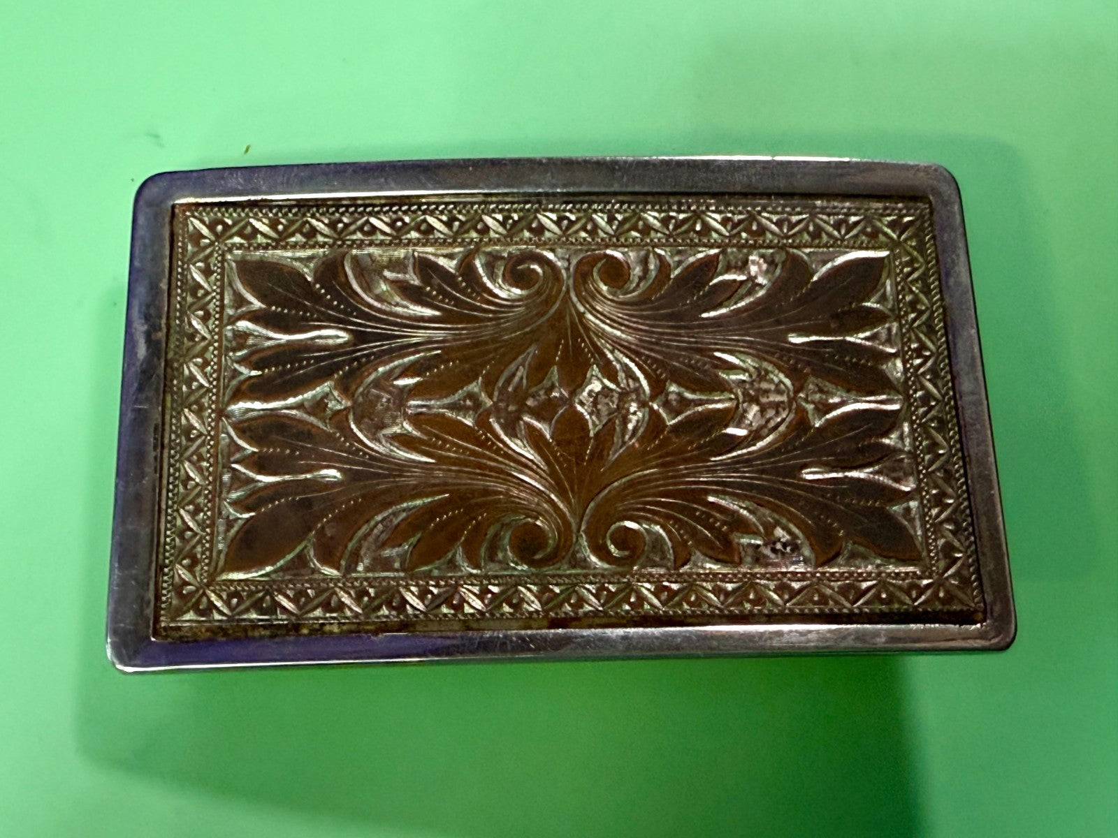 Vintage Etched Floral Pattern Flower Swirl Rectangular Western Belt Buckle