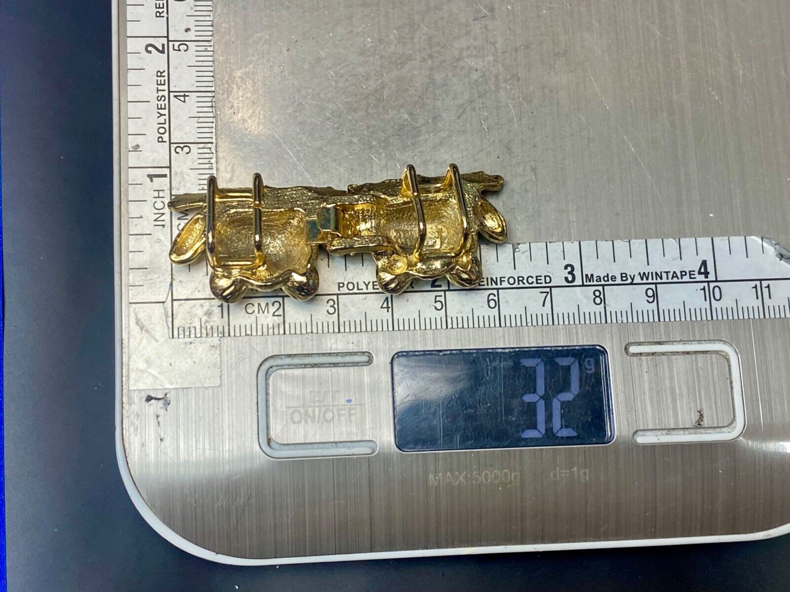 Adorable Leaping Frogs gold color interlocking belt buckle by JEANNIE BOUCHEVER