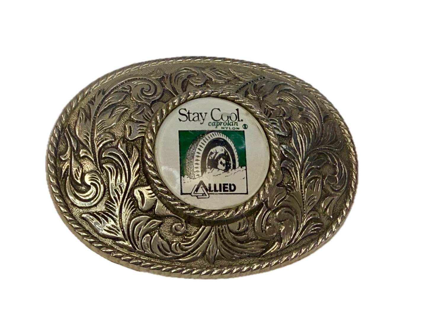 ALLIED Transport Stay Cool Caprolan Nylon Silver Color Advertisement Belt Buckle