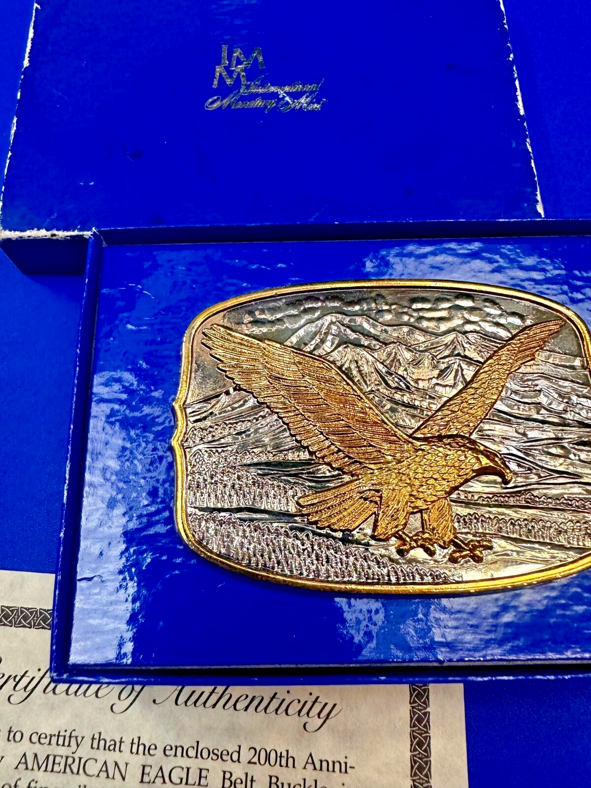 American Eagle commemorative 24K gold & silver plated belt buckle w/ COA