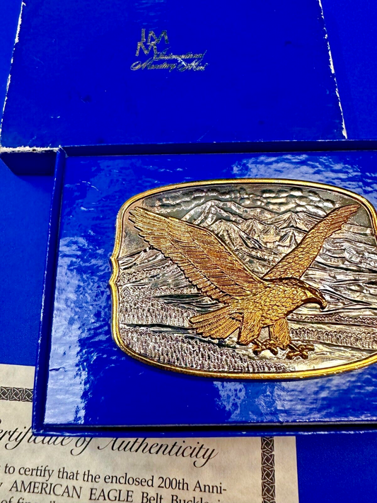 American Eagle commemorative 24K gold & silver plated belt buckle w/ COA