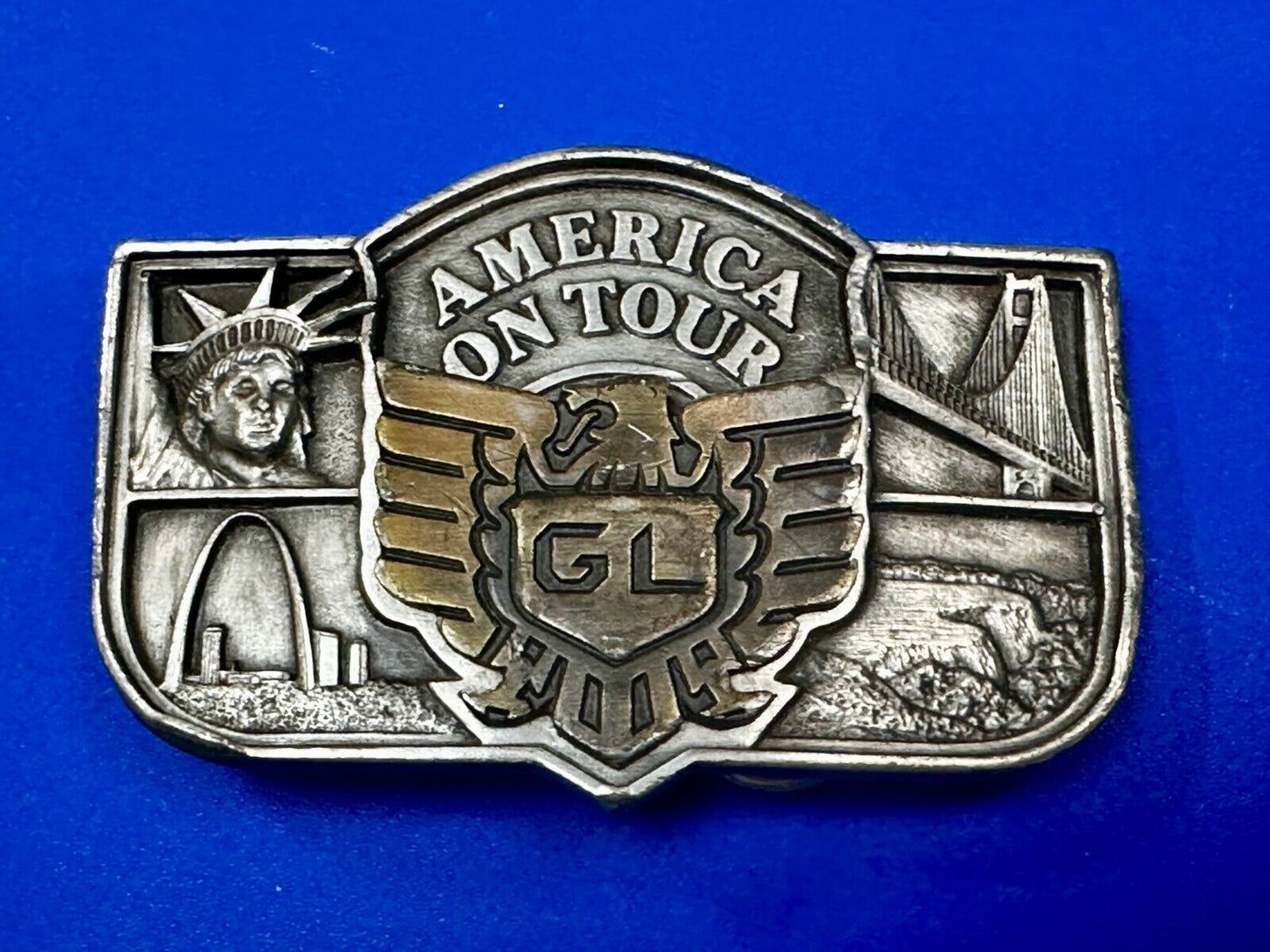 America On Tour GL Honda Gold Wing Motorcycle Tour Brookfield Belt Buckle