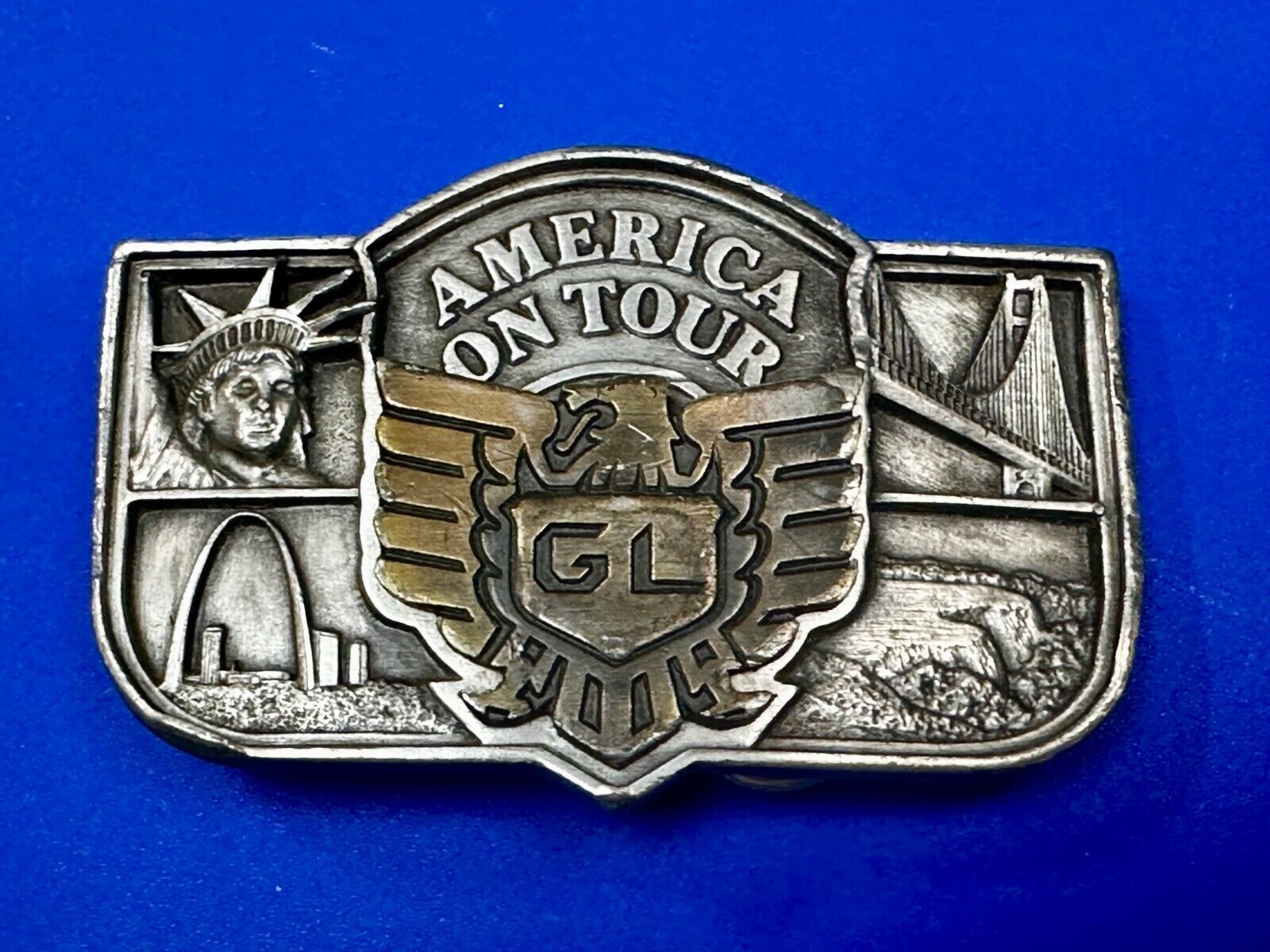 America On Tour GL Honda Gold Wing Motorcycle Tour Brookfield Belt Buckle