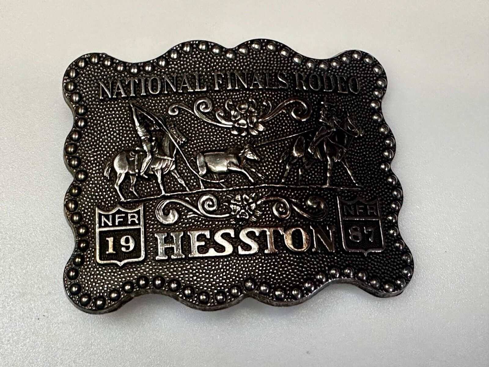 1987 ADM Hesston NFR National Finals Rodeo Cowboys Western Belt Buckle