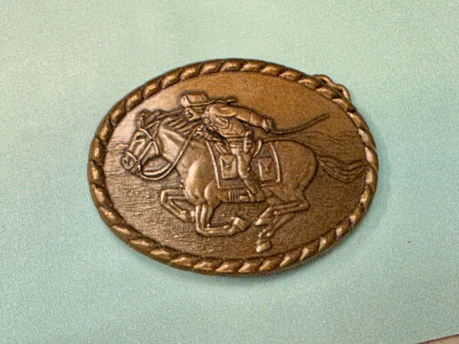 Vintage 1981 Mervyn's Pony Express Rider  Brass Belt Buckle Western Belt Buckle