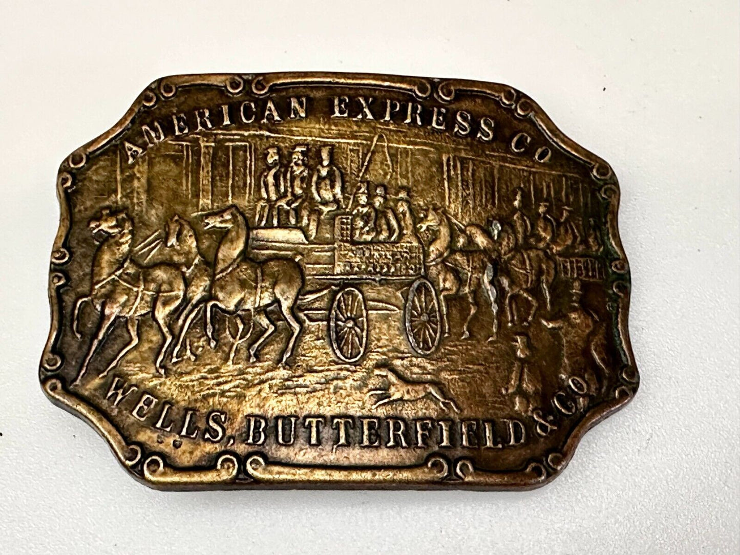 American Express Co Wells Butterfield Vintage Bank Stagecoach Scene Belt Buckle
