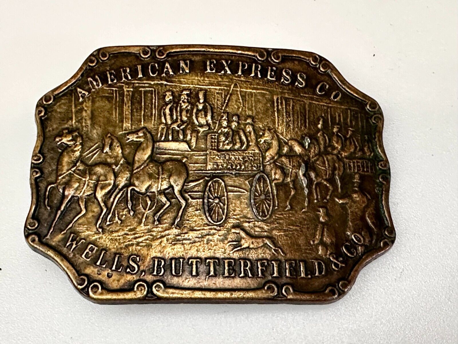 American Express Co Wells Butterfield Vintage Bank Stagecoach Scene Belt Buckle