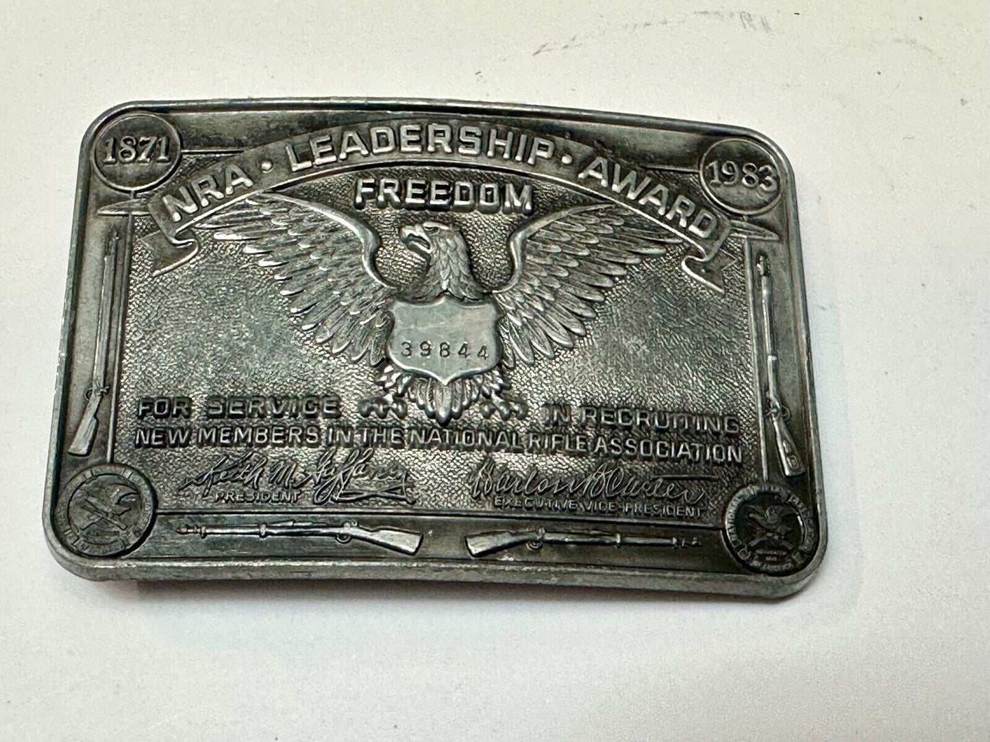 1871-1983 NRA Leadership Award Freedom Numbered Engraved Belt Buckle