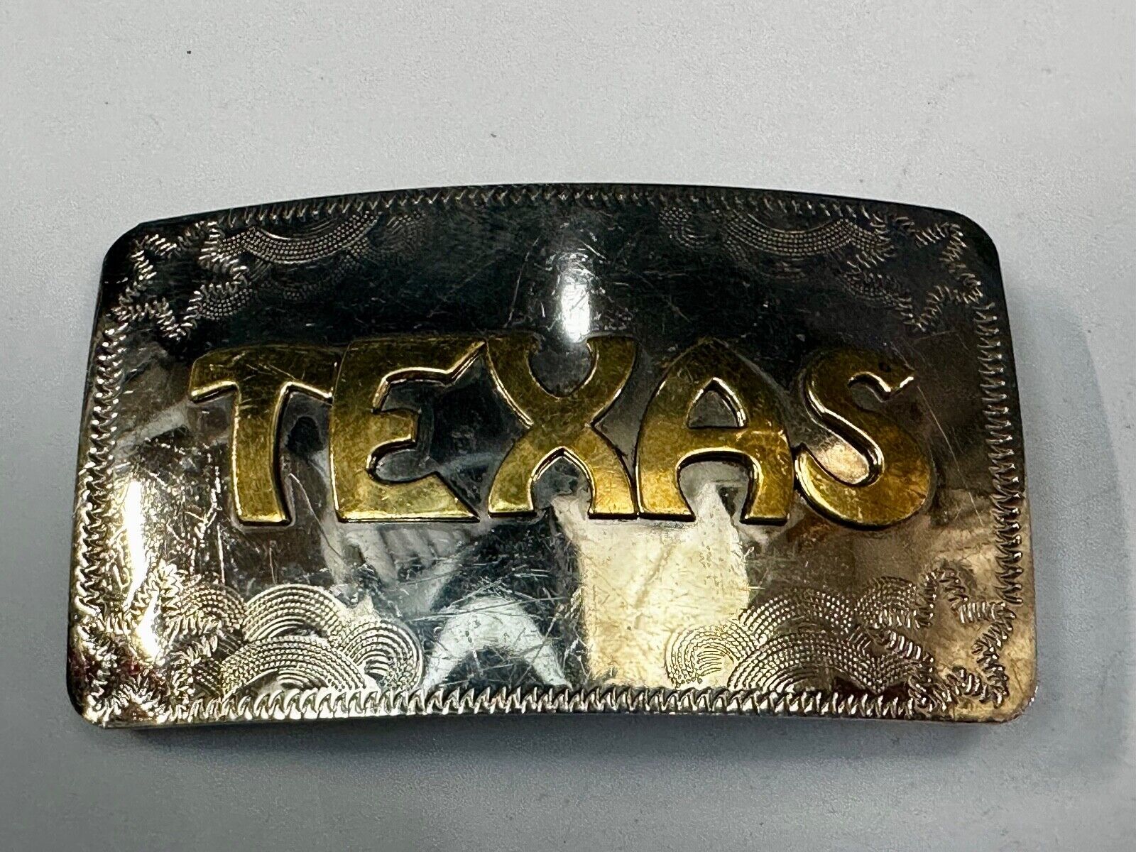 The Great State of Texas two tone German Silver rectangular Belt Buckle
