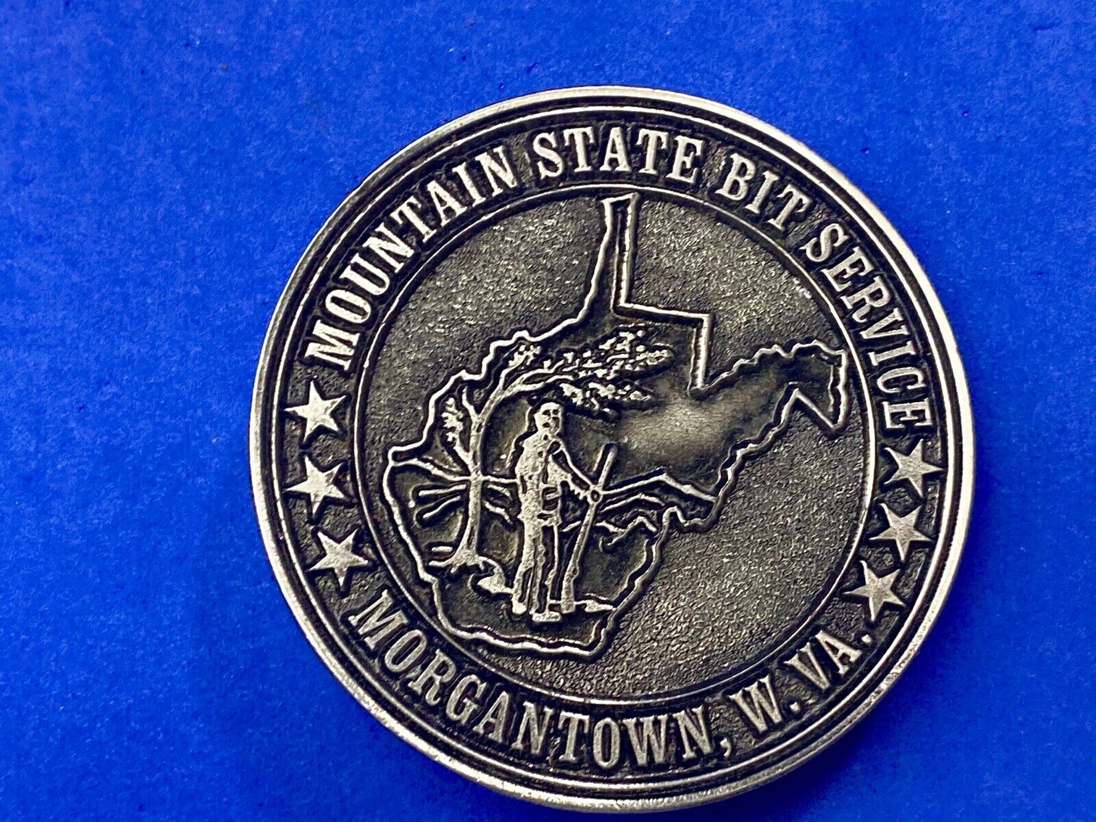 Vintage  Mountain State Bit Services Morgantown W.V. round belt buckle  by Lewis