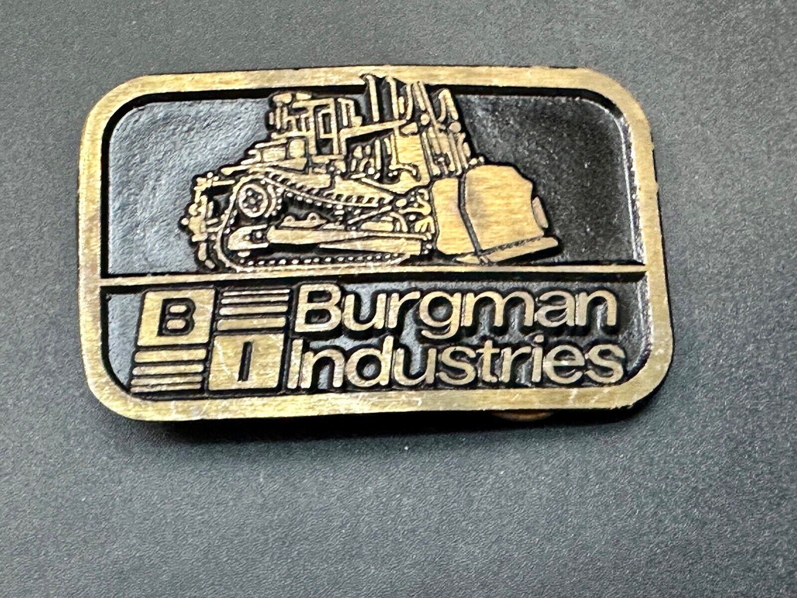 Vintage Burgman Industries Company Advertising brass Dynabuckle belt buckle