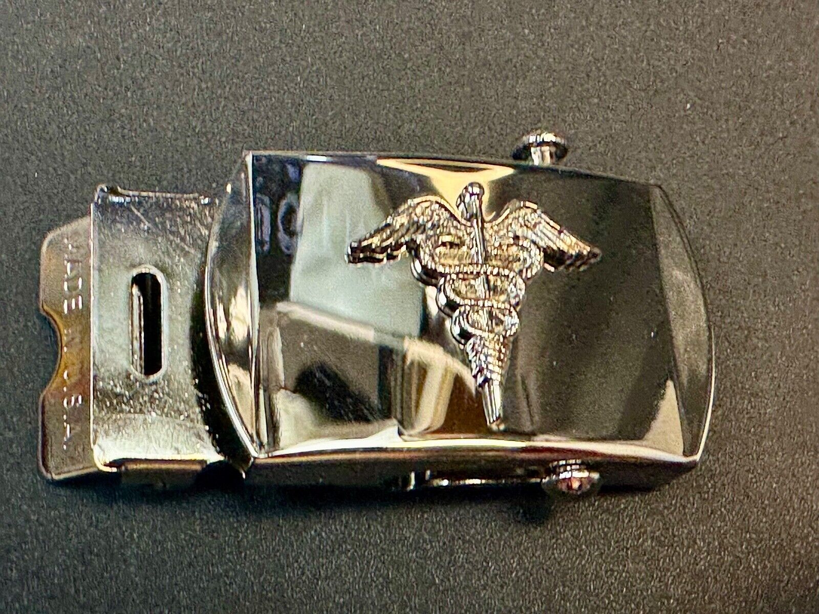 Vanguard US Navy Caduceus Combat Medic Insignia NOS Silver Brass Belt Buckle V21